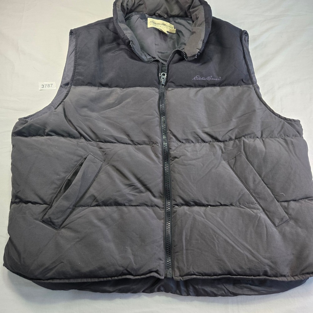 Eddie Bauer Puffer Vest Mens XL Black Full Zip Down Filled Padded Outdoor